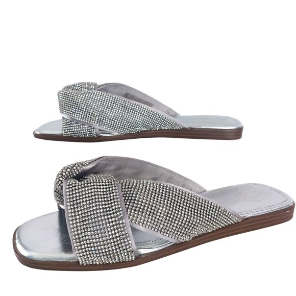 SAM EDELMAN Shiny Silver Sandals Women Sz 9.5 Issie Open Toe Evening Formal EUC - Picture 4 of 15